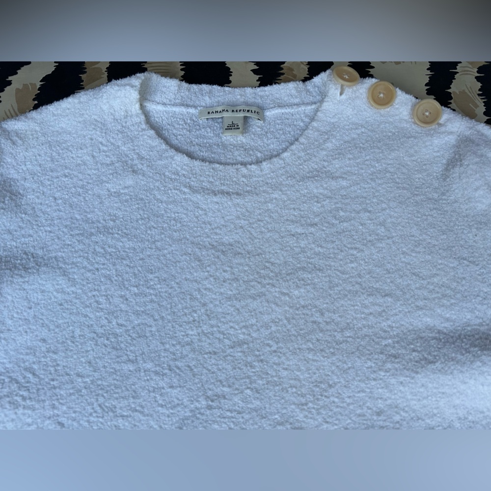 BANANA REPUBLIC Women’s Cotton Blend Crewneck Pullover White Sweater Size: L - Picture 9 of 10